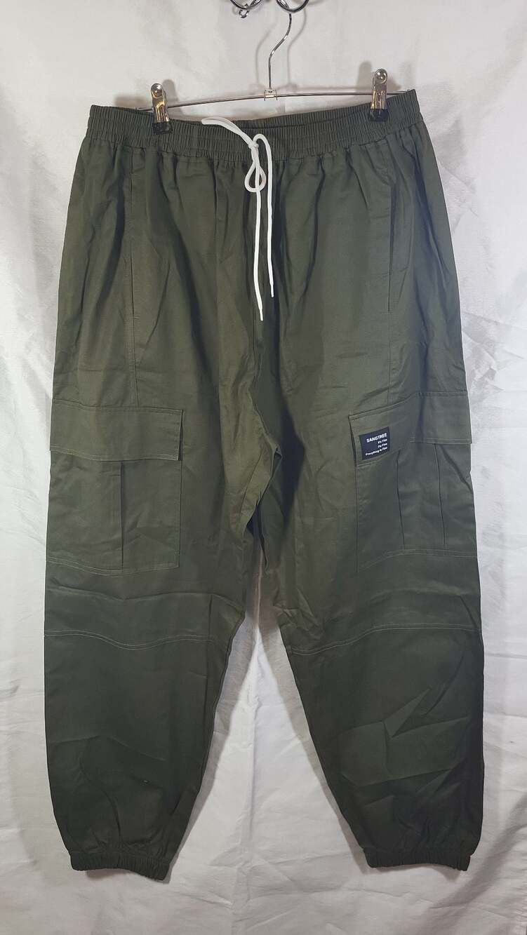 NWOT SANGTREE Women's Elastic Waist Cargo Jogger Pants with Pockets Army Green S